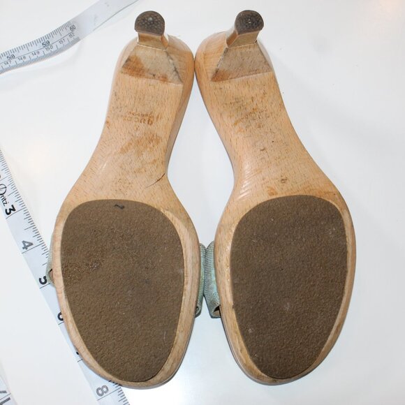 Authentic Gucci Sea Green Iridescent Cloth Mule Sandal size 8 vintage classic - Picture 10 of 14